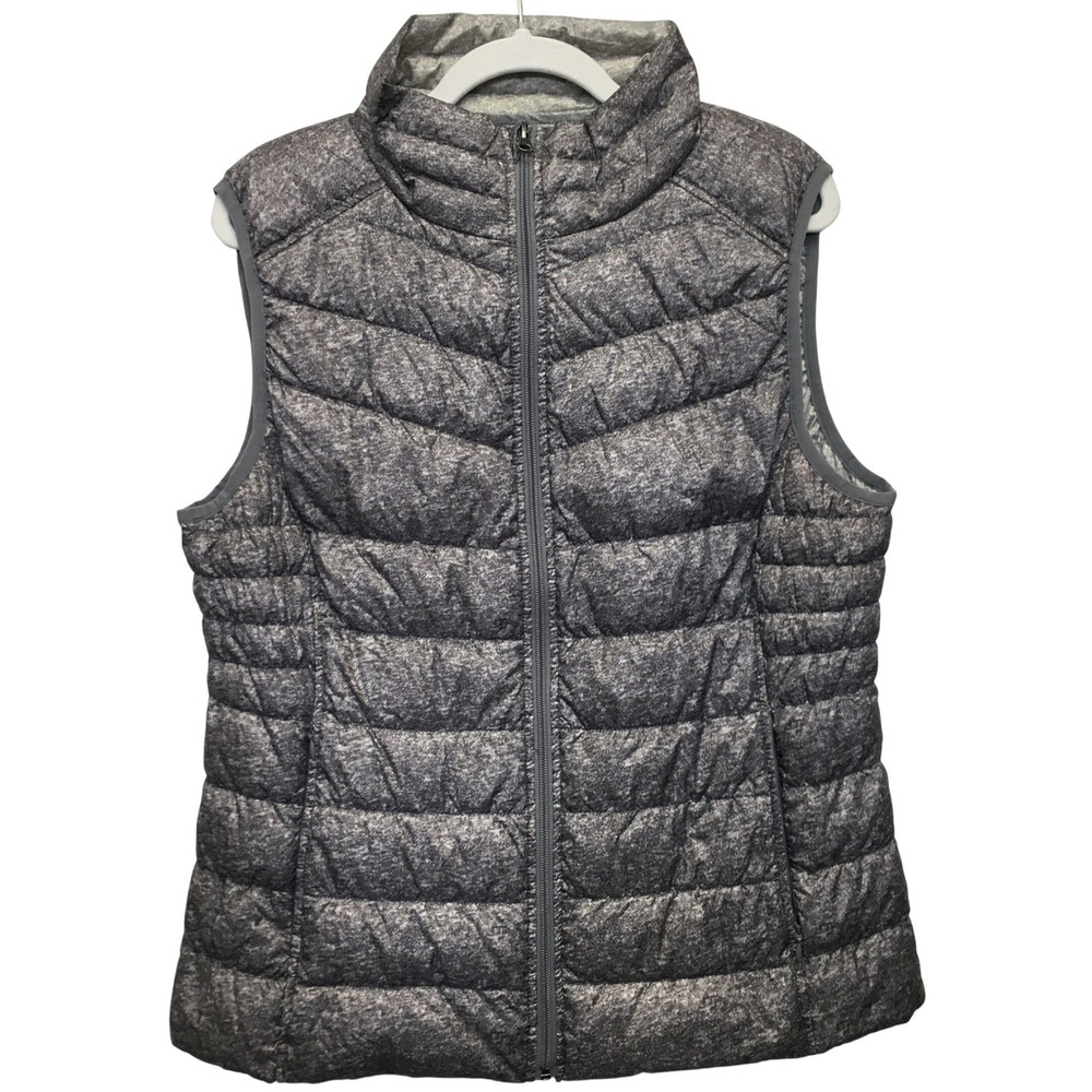 Quilted Down Puffer Vest Womens XL Gray Packable Outdoor Warmth Athletic Gorpore
